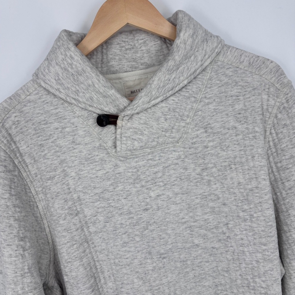 Billy Reid Shawl Collar Pullover Men L Gray Cotton Blnd Elbow Patch Sweater FLAW